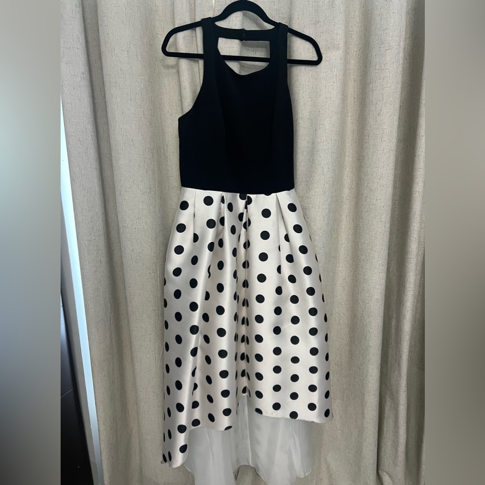 Party evening dress size 14 polkadot black-and-white